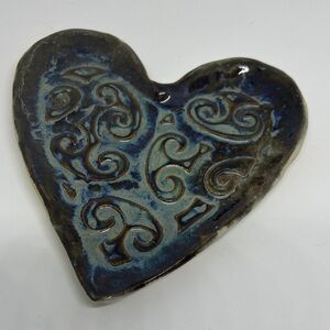 Blue Green Heart-Shaped Ceramic Art Piece